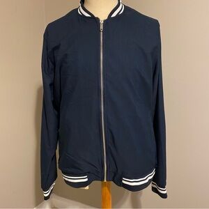Denim & Flower Ricky Singh Blue Bomber Jacket with Ribbed Trim